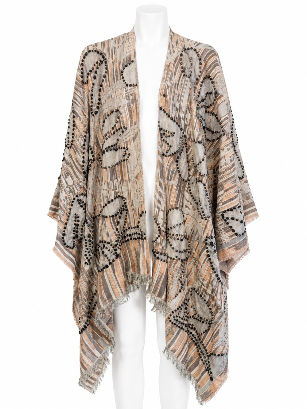 NWT World Market Duster/Kimono. Cotton / Viscose. Tan Light Blue Embroidered